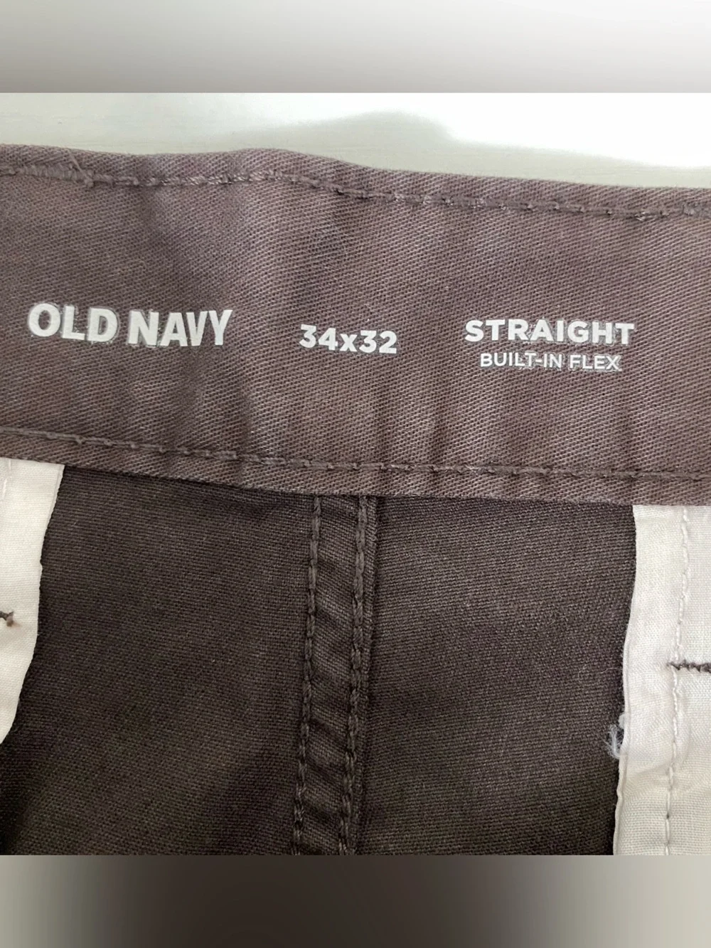 Old Navy Mens Pant 34x32 Brown Cotton Cargo Straight Casual Travel Built-In-Flex